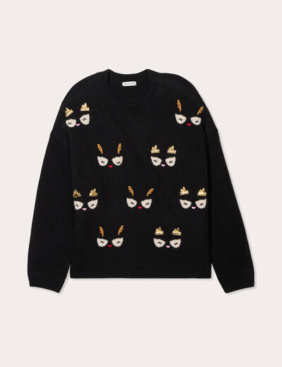 Pull manches longues noir femme