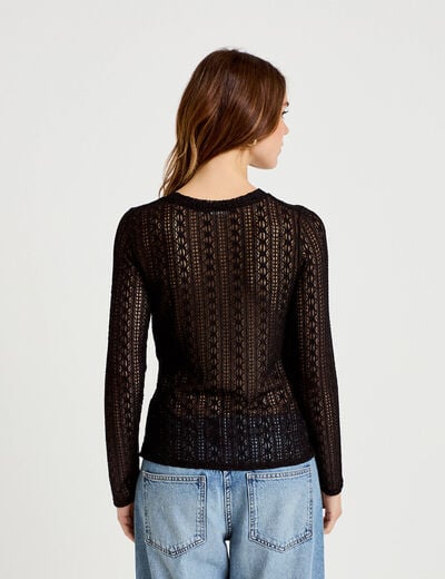 Top droit manches longues dentelle noir femme