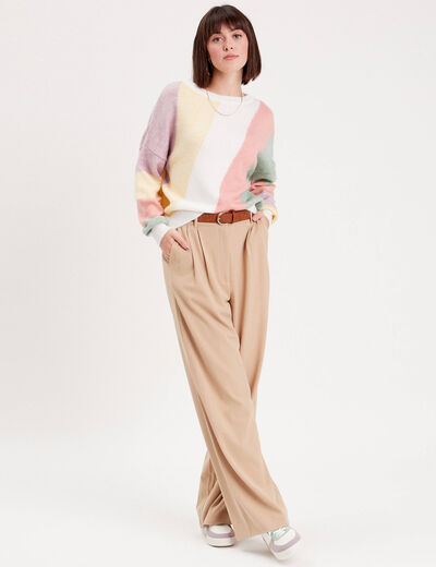Pull manches longues col rond multicolore femme