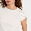 T-shirt détails ajourés ecru femme