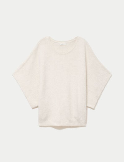 Pull oversize col rond manches courtes ecru femme