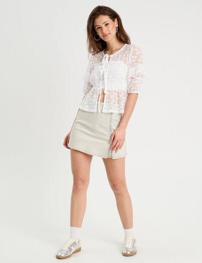 Jupe-short trapèze en jean denim bleach femme
