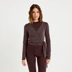 Cache-coeur droit manches longues marron clair femme