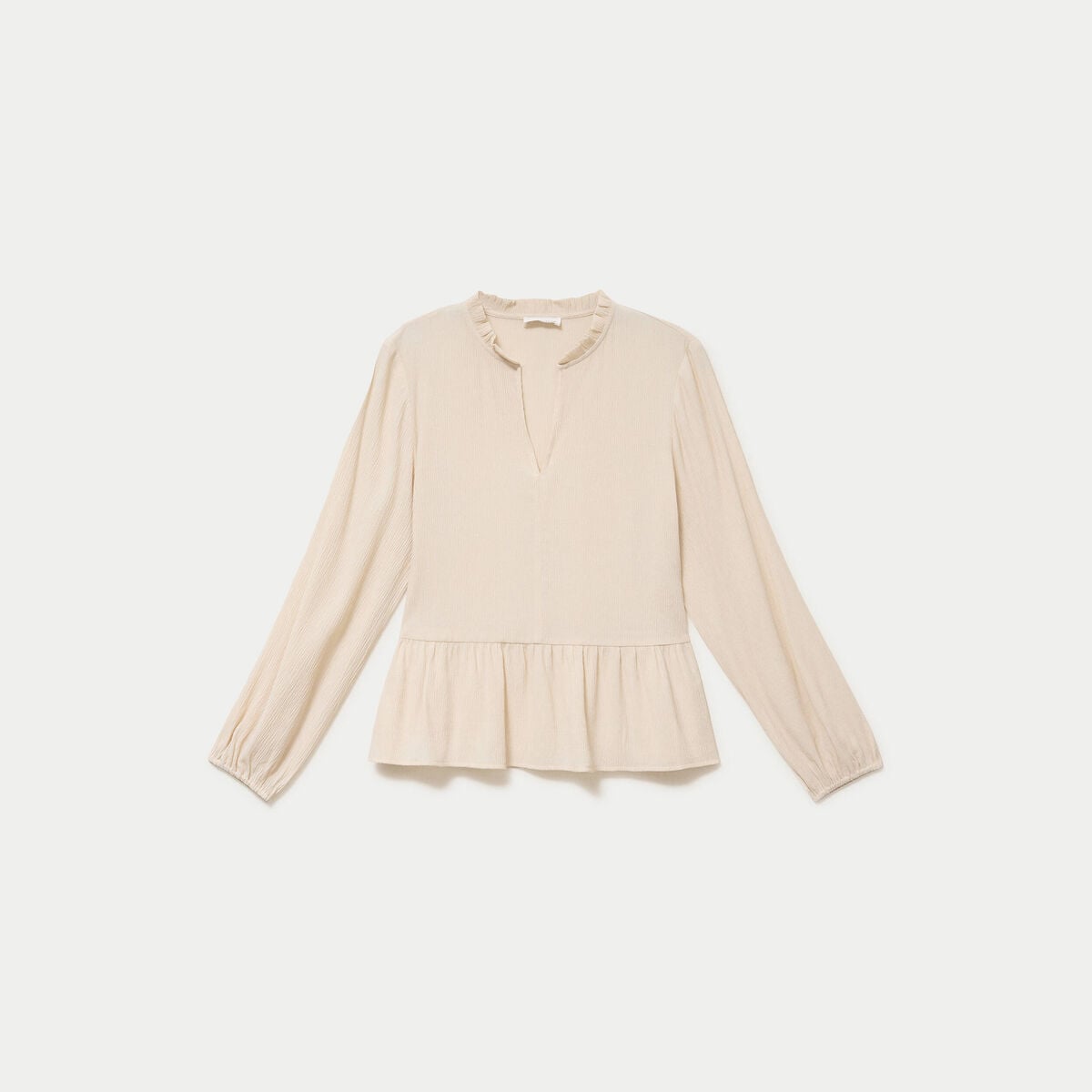Blouse ample col v manches longues beige femme