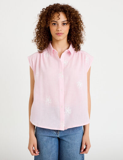 Chemise sans manches col classique rose femme