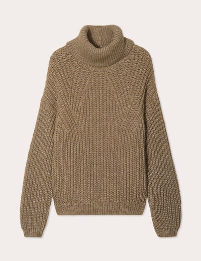 Pull avec col roulé vert kaki femme