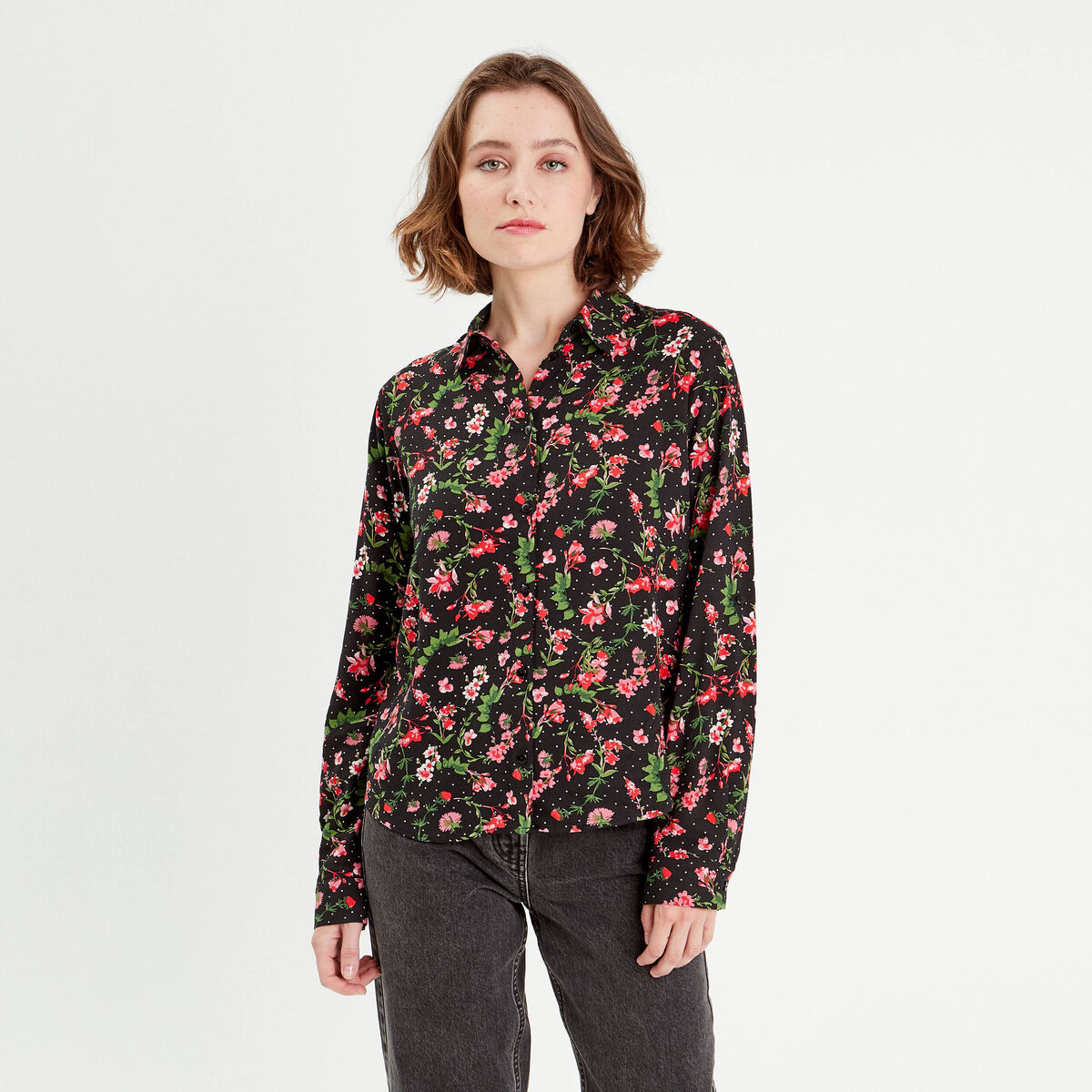 Chemise manches longues noir femme