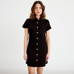 Robe courte trap&egrave;ze en jean col chemise noir femme