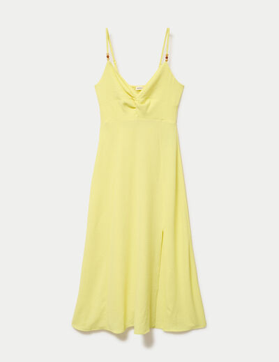 Robe longue &eacute;vas&eacute;e fendue jaune citron femme