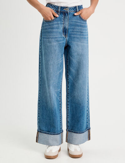 Jeans droit avec ourlets denim double stone femme