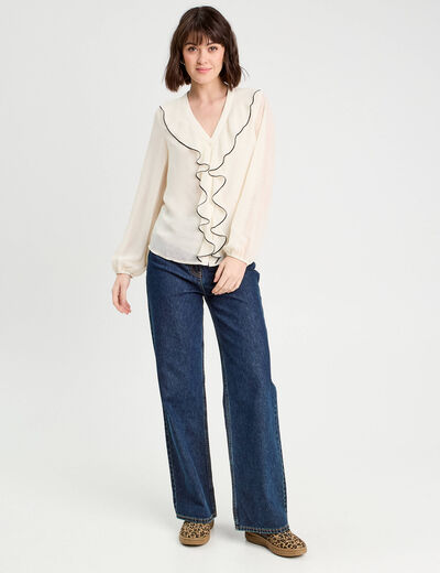 Blouse avec volants sable femme