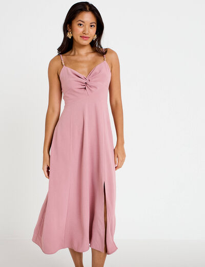 Robe longue &eacute;vas&eacute;e fendue vieux rose femme