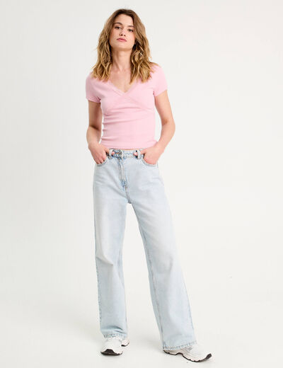 T -shirt manches courtes rose poudrée femme