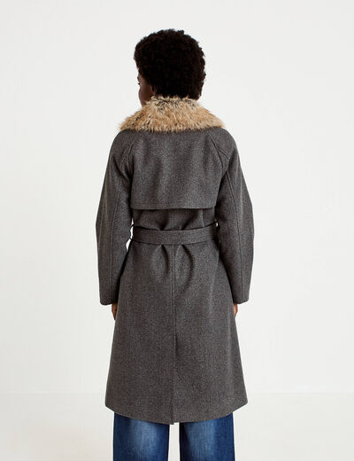 Manteau droit mi-long &agrave; manches longues gris femme