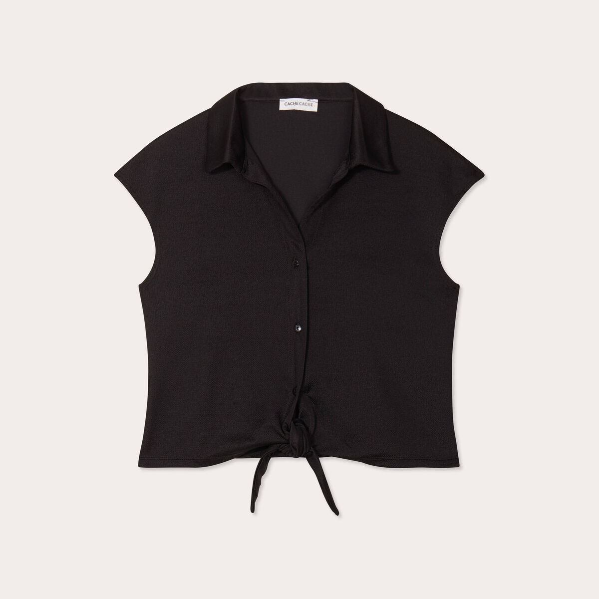 Blouse manches courtes nouée noir femme