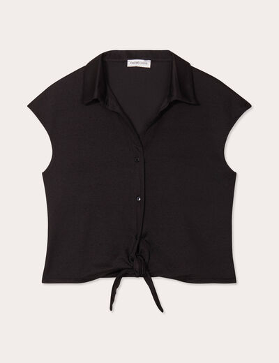 Blouse manches courtes nouée noir femme