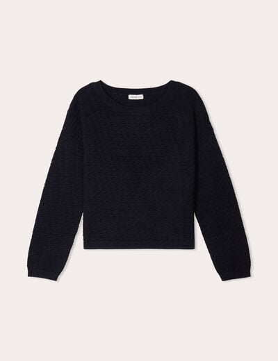 Pull col bateau bleu marine femme