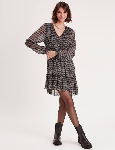 Robe trapèze col en V noir femme