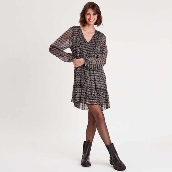 Robe trapèze col en V noir femme