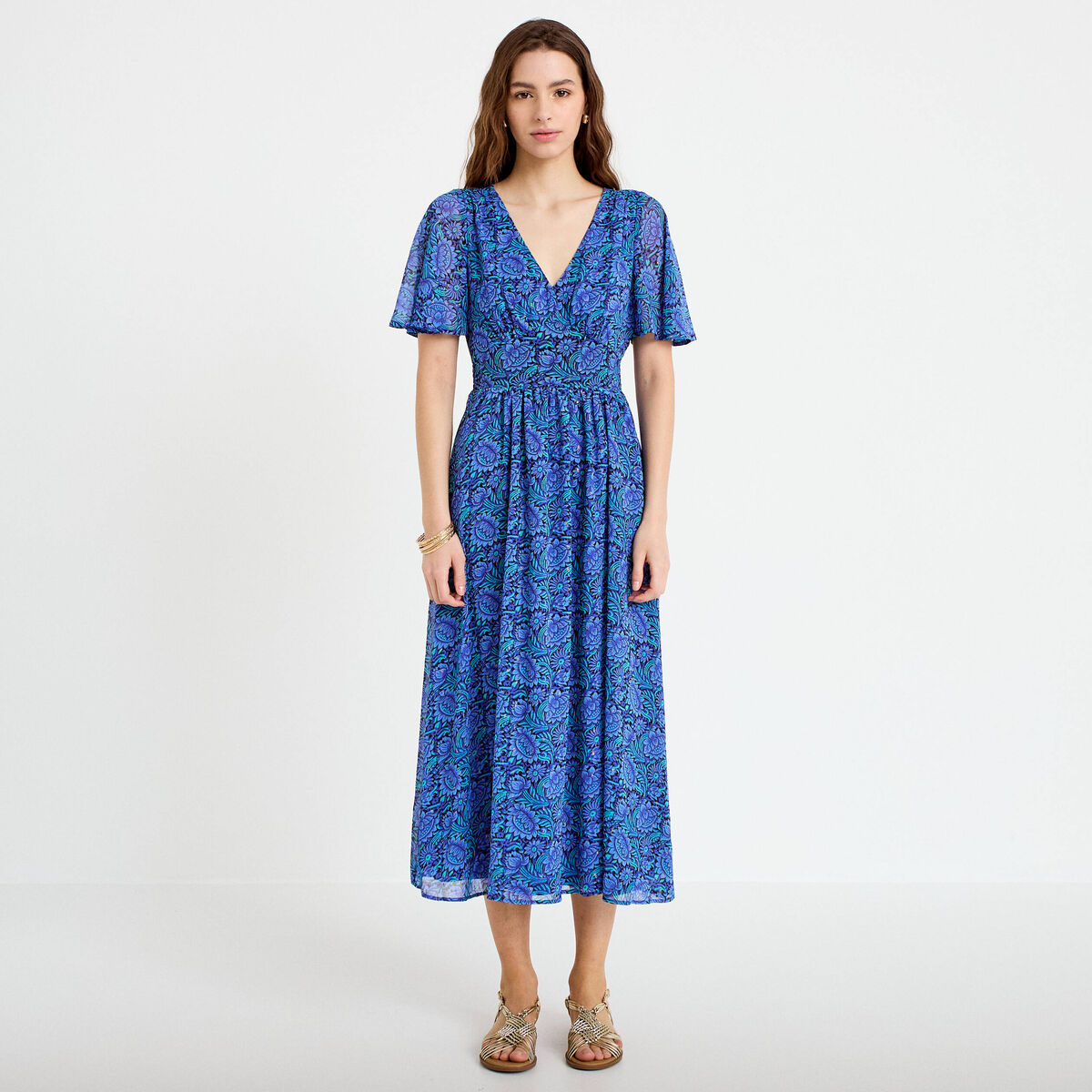Robe longue &eacute;vas&eacute;e col en V noir femme