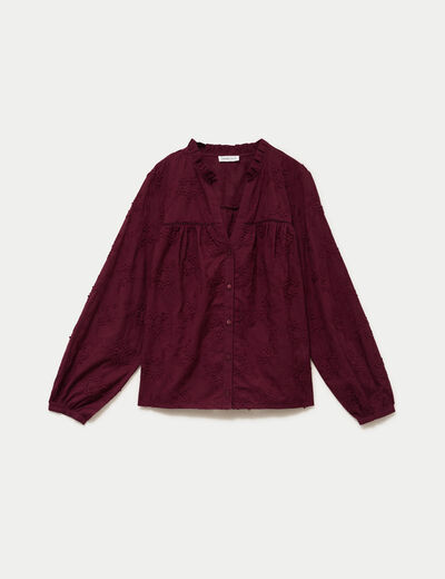 Blouse droite col rond manches longues bordeaux femme