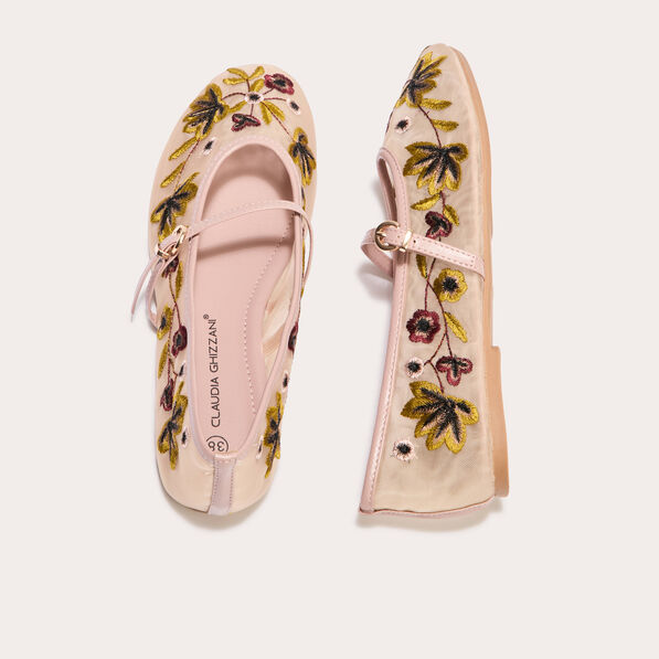 Ballerines résille brodées rose champagne femme