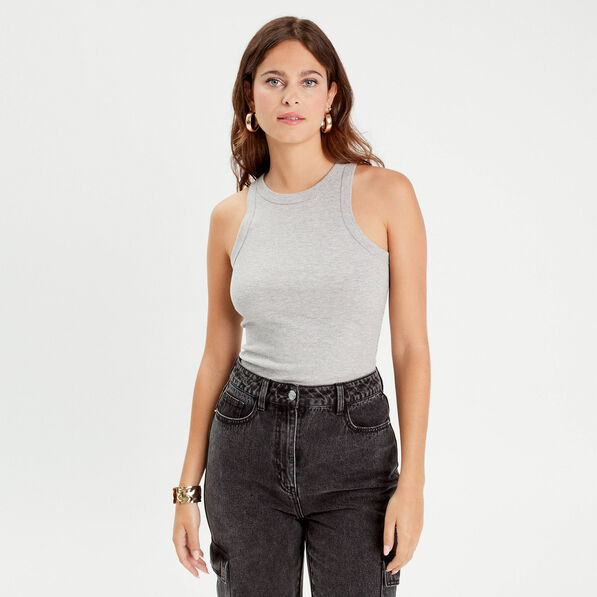 debardeur cotele gris clair femme Débardeur côtelé gris clair femme