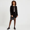 Veste tweed cintr&eacute;e cropped col mao noir femme
