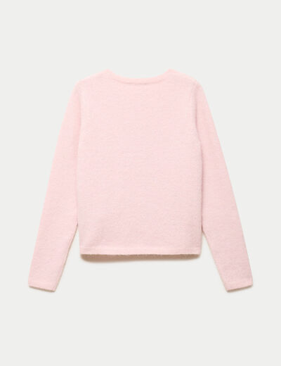 Gilet col rond manches longues rose clair femme