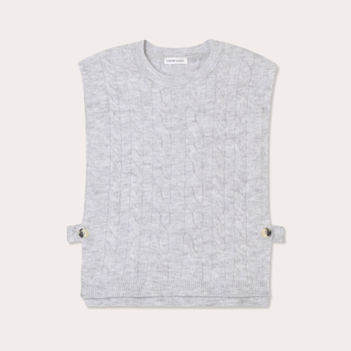 Pull sans manches torsades gris clair femme