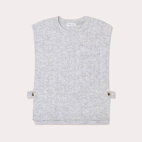 Pull sans manches torsades gris clair femme