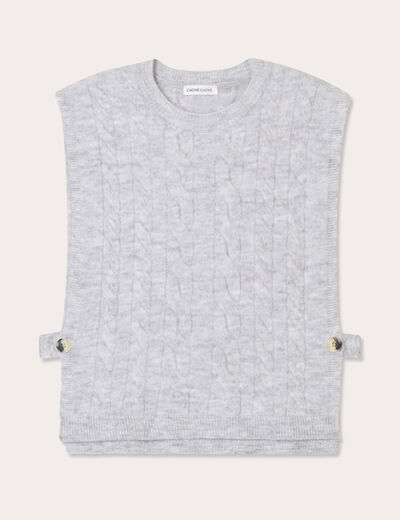 Pull sans manches torsades gris clair femme