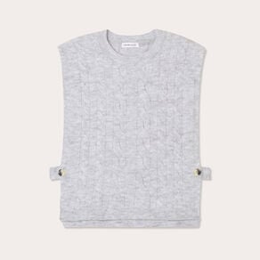 pull sans manches torsades gris clair femme Pull sans manches torsades gris clair femme