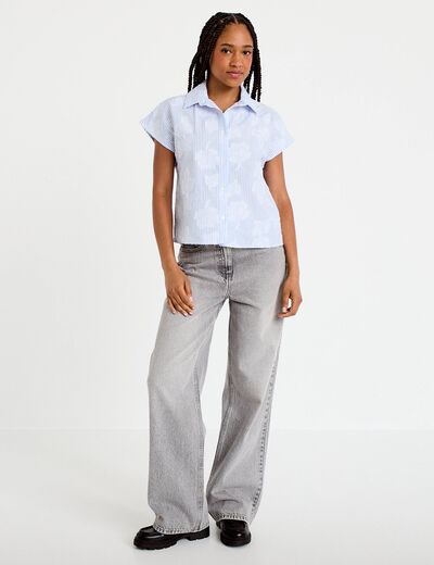 Chemise sans manches col am&eacute;ricain bleu ciel femme