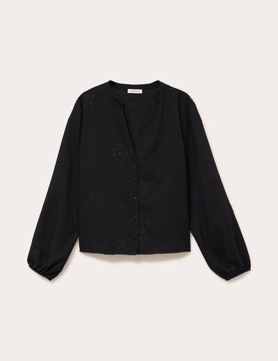 Blouse brod&eacute;e col V noir femme