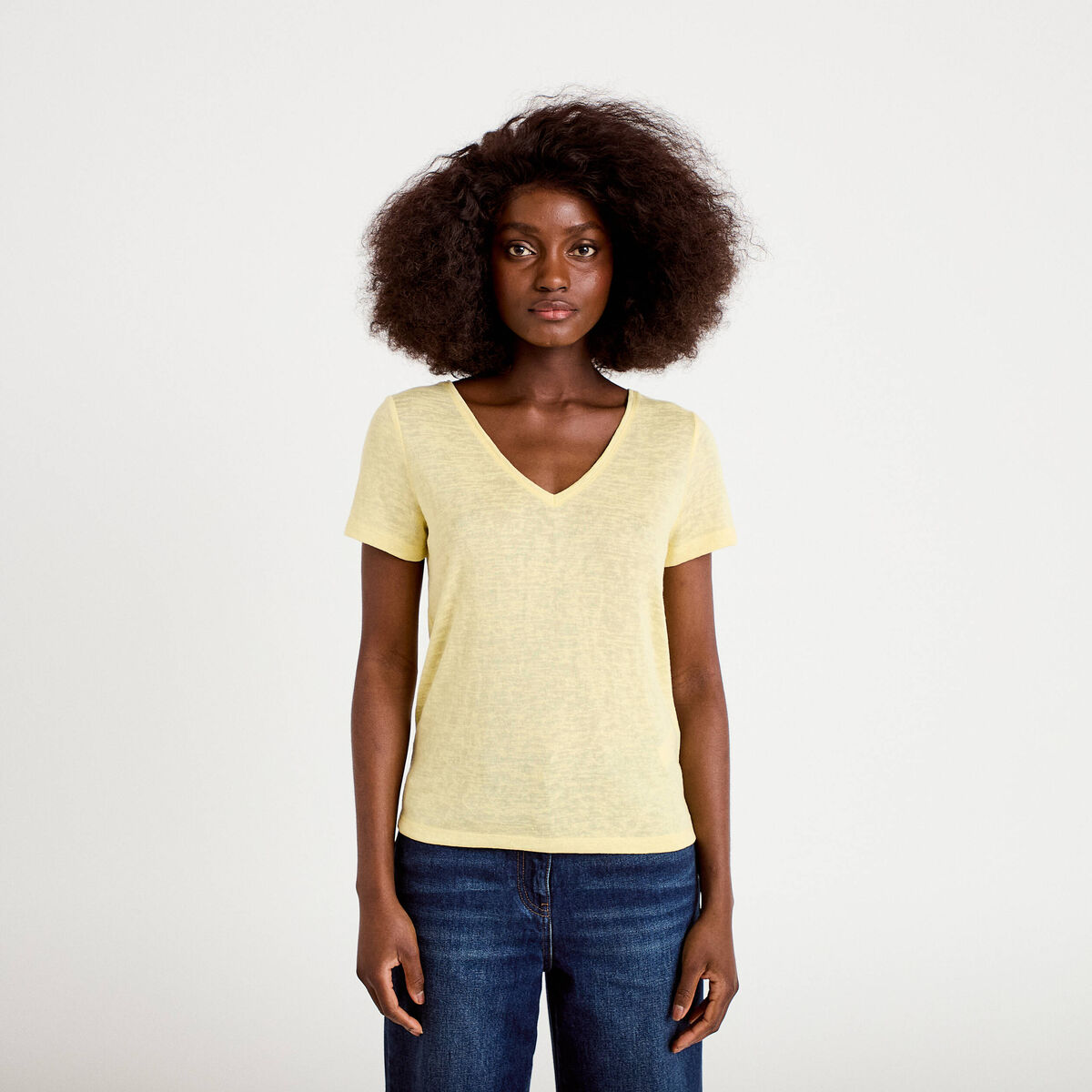 T-shirt noeuds dos jaune clair femme