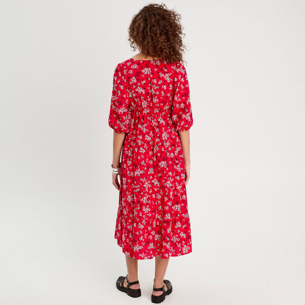 Robe longue évasée fluide rouge femme