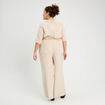 Pantalon large ceinturé contenant du lin beige femme