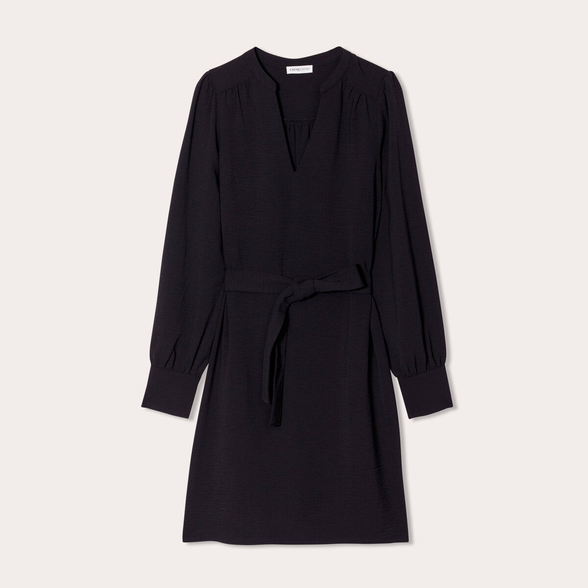 Robe droite ceinturée noir femme