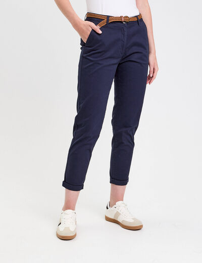 Pantalon chino 7/8ème bleu marine femme