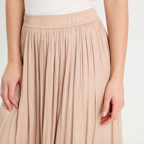 Jupe longue évasée effet satin sable femme