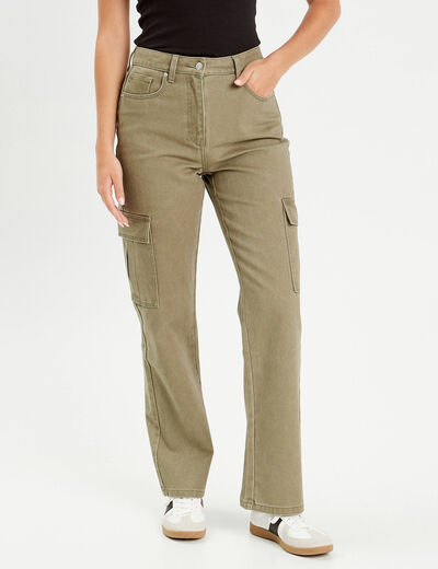 Pantalon cargo large vert kaki femme