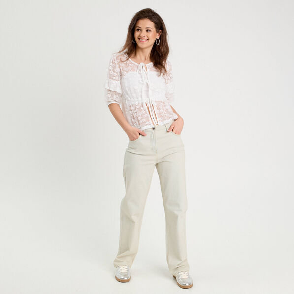 Jeans droit 5 poches denim bleach femme