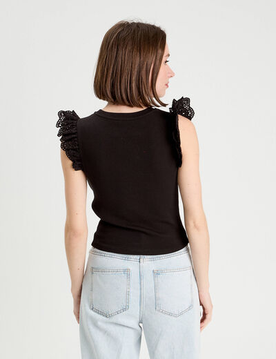 Débardeur volants brodés noir femme