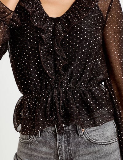Blouse d&eacute;collet&eacute; manches longues marron fonc&eacute; femme