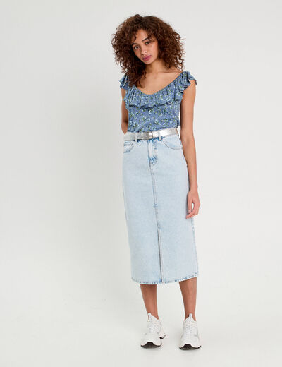 Jupe crayon taille standard denim bleach femme