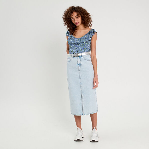 Jupe crayon taille standard denim bleach femme