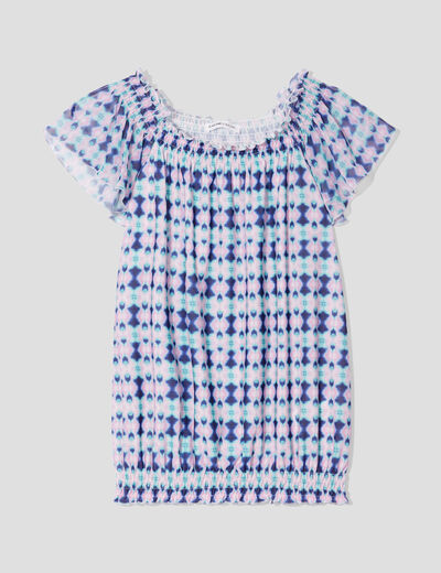 T-shirt manches courtes smocké bleu foncé femme
