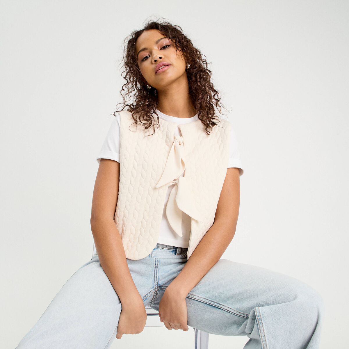 Veste matelassée nouée ecru femme
