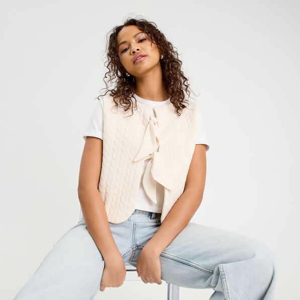 Veste matelassée nouée ecru femme
